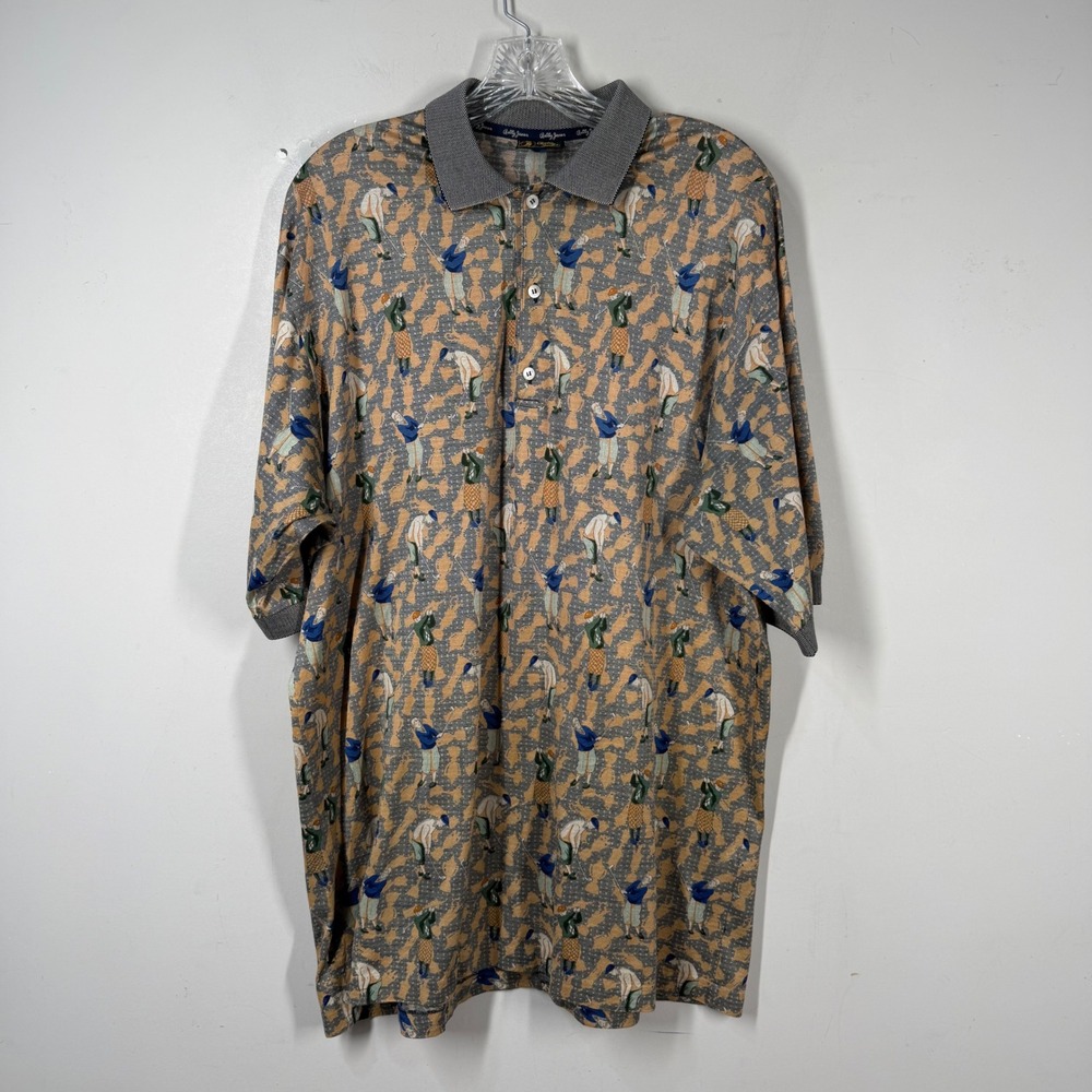 Bobby Jones Mens XL Polo Shirt Golf Jacquard Knit All Over Print AOP Italy Vtg